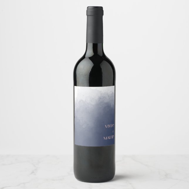 Klassisk marin blå rök Bröllop Vinflaska Etikett (Framsida)