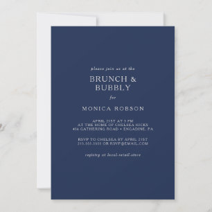 Klassisk marin blå Silver Brunch och bubbeldusch Inbjudningar