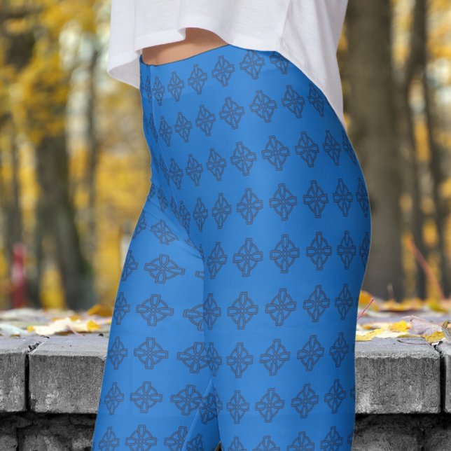 Klassisk marin blå stammen Kor Mönster Leggings (Classic Navy Blue Tribal Cross Pattern Leggings)