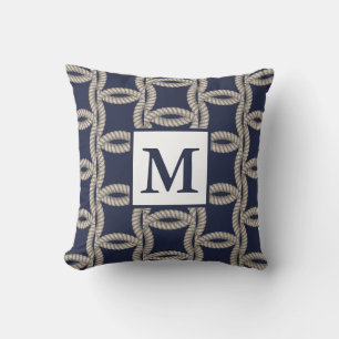 Klassisk marin flotta och rutor   Monogram Kudde