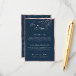 Klassisk marin Matt Ro Guld Lövs Bröllop-detalj Tilläggskort