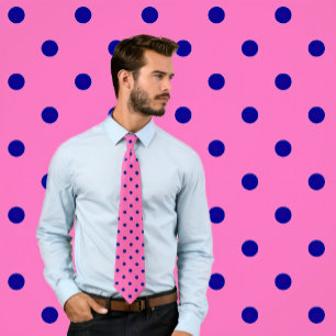 Klassisk marin Polka dots Mönster på Shock rosa Slips