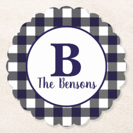 Klassisk marin vit monogram Buffalo Play Underlägg Papper