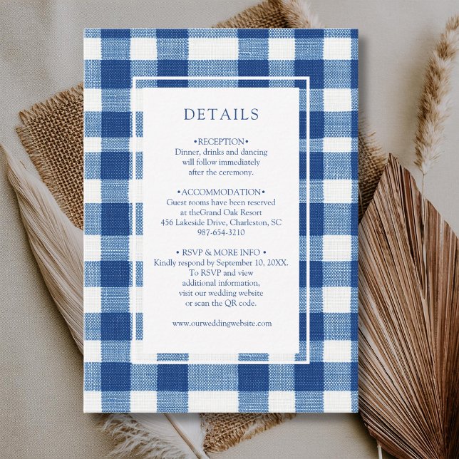Klassisk marinblå babyblå rutig gingham-detalj tilläggskort (Skapare uppladdad)