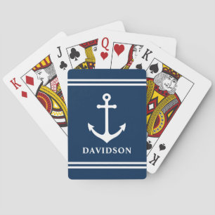 Klassisk marinblå nautisk ankare efternamnsmonogra casinokort