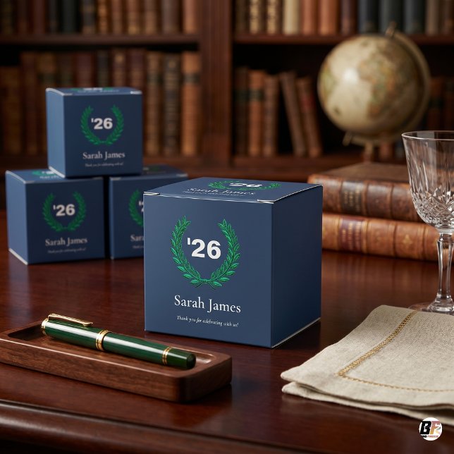 Klassisk marinblå och grön lagerkrans examens- presentaskar (Skapare uppladdad)