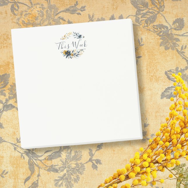 Klassisk marinblå och guld blomsterkrans anpassnin post-it block (Skapare uppladdad)