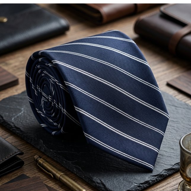 Klassisk marinblå och vit pinstripe för verkställa slips (Skapare uppladdad)