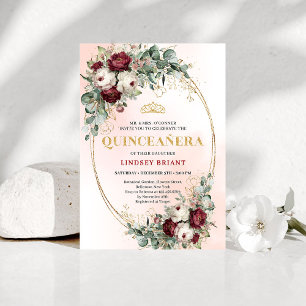Klassisk marinblommig Quinceañera-inbjudan Inbjudningar