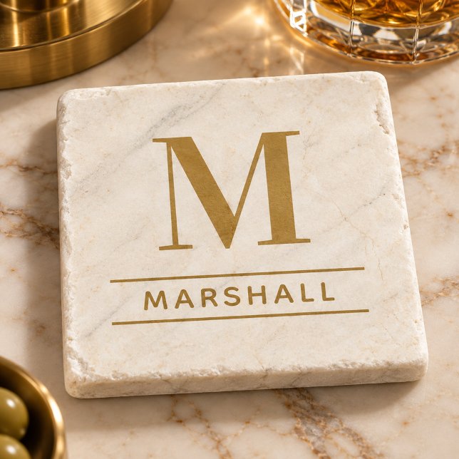 Klassisk mässing guld serif monogramnamn stenunderlägg (Skapare uppladdad)
