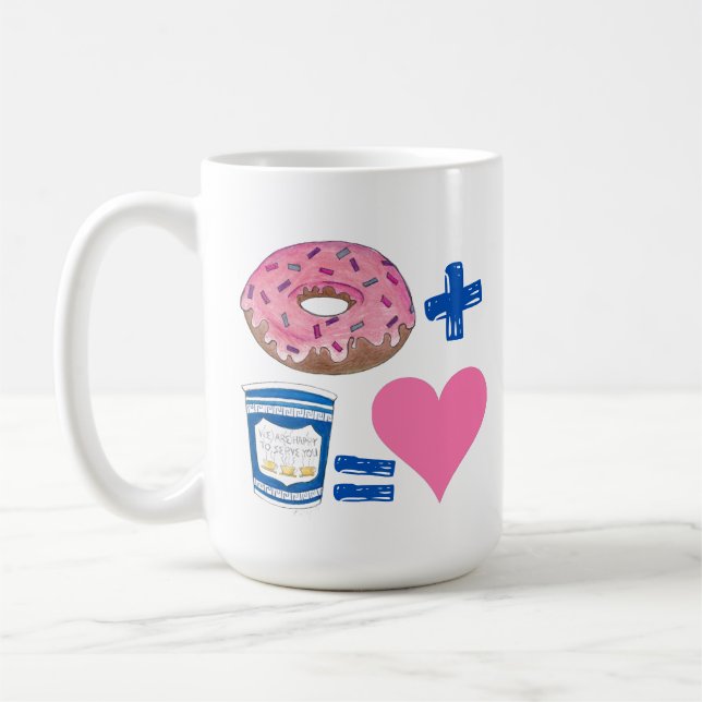 Klassisk matparning Donut + kaffe = Kärlek Heart Kaffemugg (Vänster)