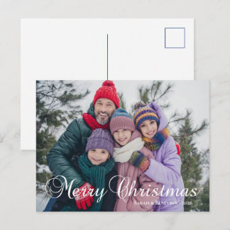 Klassisk Merry Christmas Kalligrafi Familjefoto Helg Vykort