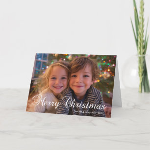 Klassisk Merry Christmas Kalligrafi Familjefoto Helgkort