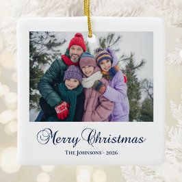 Klassisk Merry Christmas Kalligrafi Familjefoto Julgransprydnad Keramik