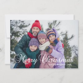 Klassisk Merry Christmas kalligrafi familjefoto Julkort
