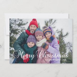 Klassisk Merry Christmas kalligrafi familjefoto Julkort