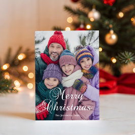 Klassisk Merry Christmas Kalligrafi Familjefoto Julkort