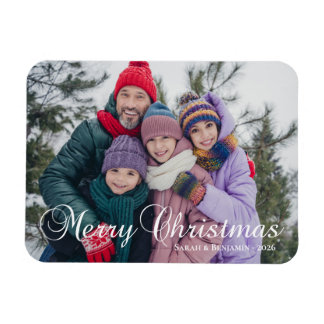Klassisk Merry Christmas kalligrafi familjefoto Magnet