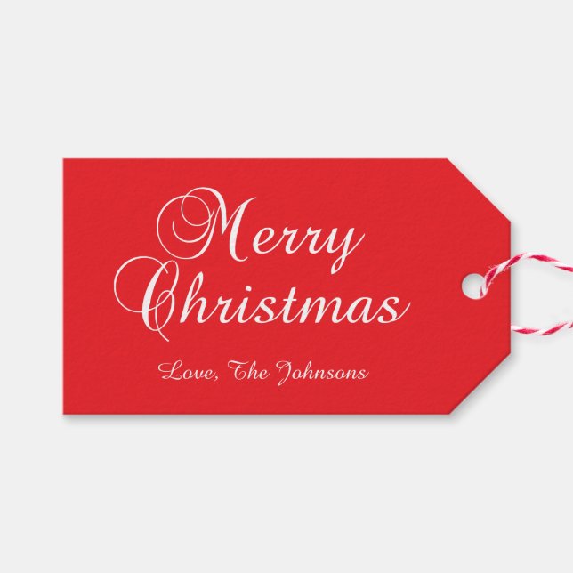 Klassisk Merry Christmas Kalligrafi Röd Presentetikett (Framsidan (Horizontal))