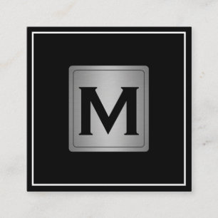 Klassisk metalletikett Silver med monogram Fyrkantigt Visitkort