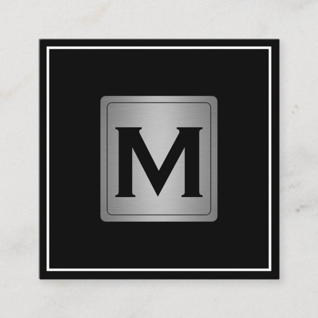 Klassisk metalletikett Silver med monogram Fyrkantigt Visitkort (Framsida)