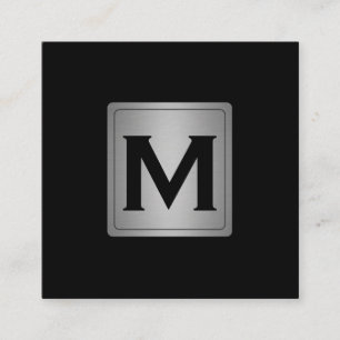 Klassisk metalletikett Silver med monogram Fyrkantigt Visitkort