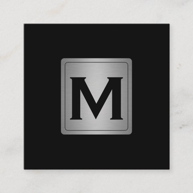 Klassisk metalletikett Silver med monogram Fyrkantigt Visitkort (Framsida)