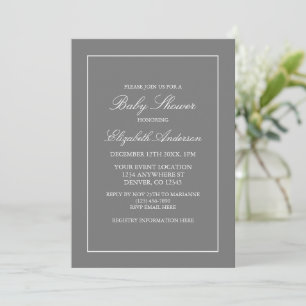 Klassisk minimal inbjudan till Grått Baby Shower