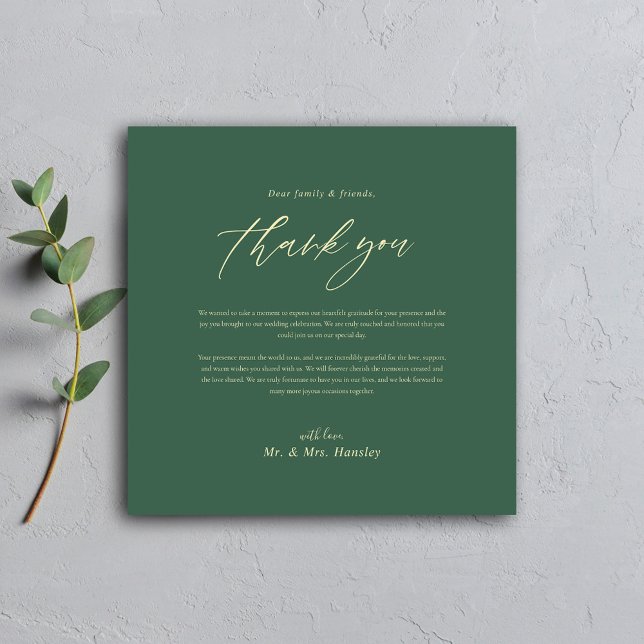 Klassisk minimal modern Grönt Elegant bröllop Tack Kort (Minimal Modern Sage Green Wedding Thank You Card)