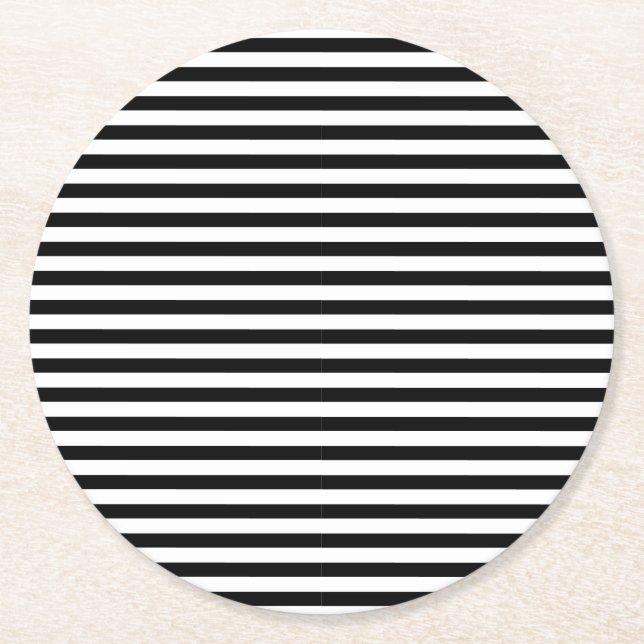 Klassisk minimal modern svart och vit stripe underlägg papper rund (Framsidan)