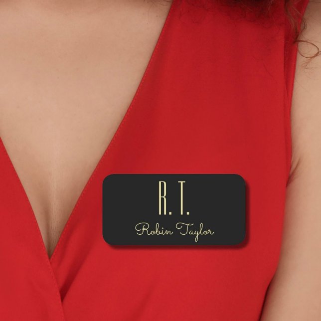 Klassisk minimal Monogram Guld Black Elegant Namnbricka (Skapare uppladdad)