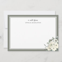 Klassisk Minimal Olivgrön Kant Blommig Anteckningskort