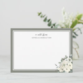 Klassisk Minimal Olivgrön Kant Blommig Anteckningskort