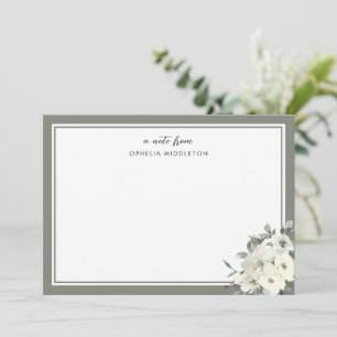 Klassisk Minimal Olivgrön Kant Blommig Anteckningskort