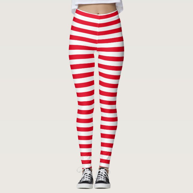 Klassisk minimal röd och vit stripe leggings (Framsida)