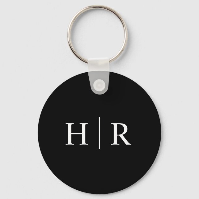 Klassisk Minimal Svart Vit Monogram Nyckelring (Framsida)