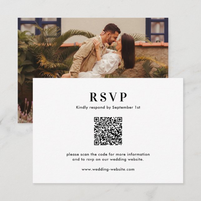 Klassisk Minimal Typografi QR-kod Foto Bröllop OSA Kort (Fram/baksida)