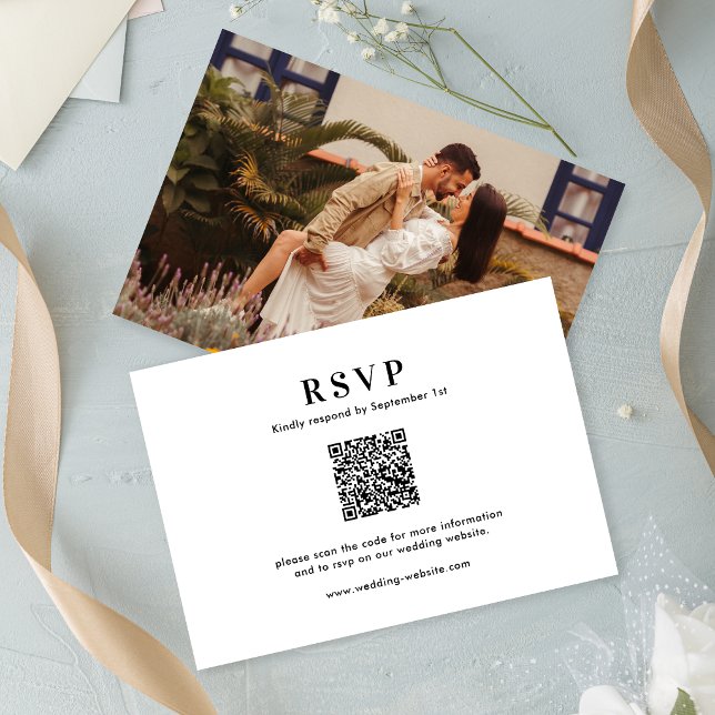 Klassisk Minimal Typografi QR-kod Foto Bröllop OSA Kort (Skapare uppladdad)