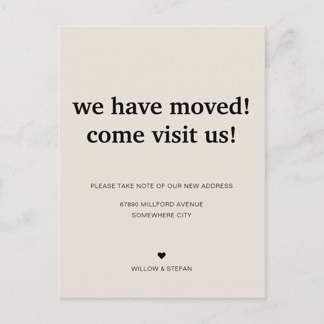 Klassisk Minimalist Soapstone Vi Har Bytt Plats Fl Meddelande Vykort (Framsida)
