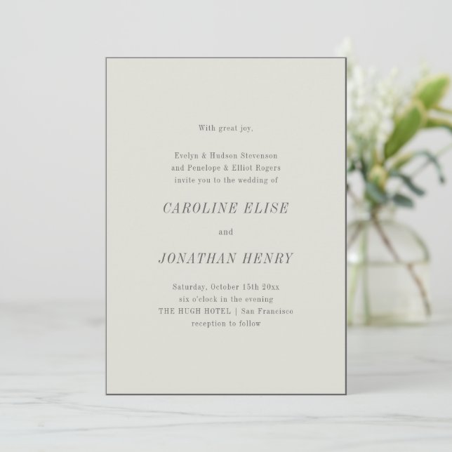 Klassisk minimalistisk beige föräldrars namn bröll inbjudningar (Stående Fram)
