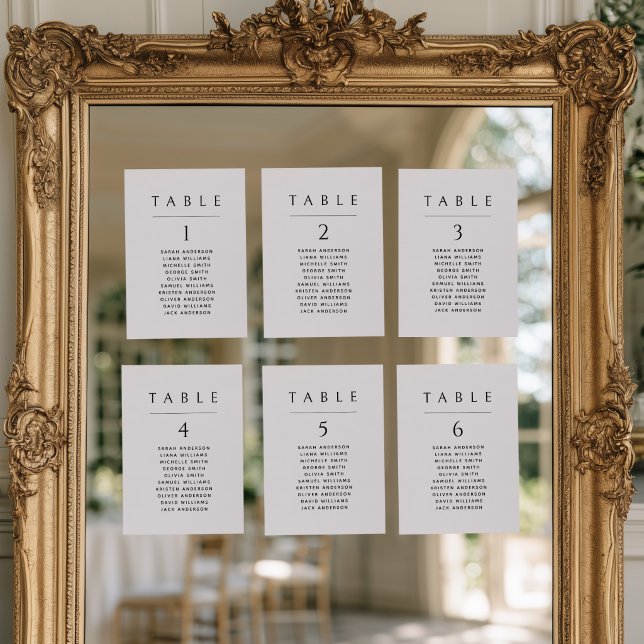 Klassisk Minimalistisk Bröllopsställningskarta Inbjudningar (Individual Cards Classic Elegant Seating Chart)