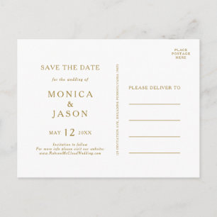 Klassisk minimalistisk guld save the date vykort