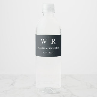 Klassisk minimalistisk monogram bröllop vattenflaskor etikett