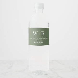 Klassisk minimalistisk monogram bröllop vattenflaskor etikett