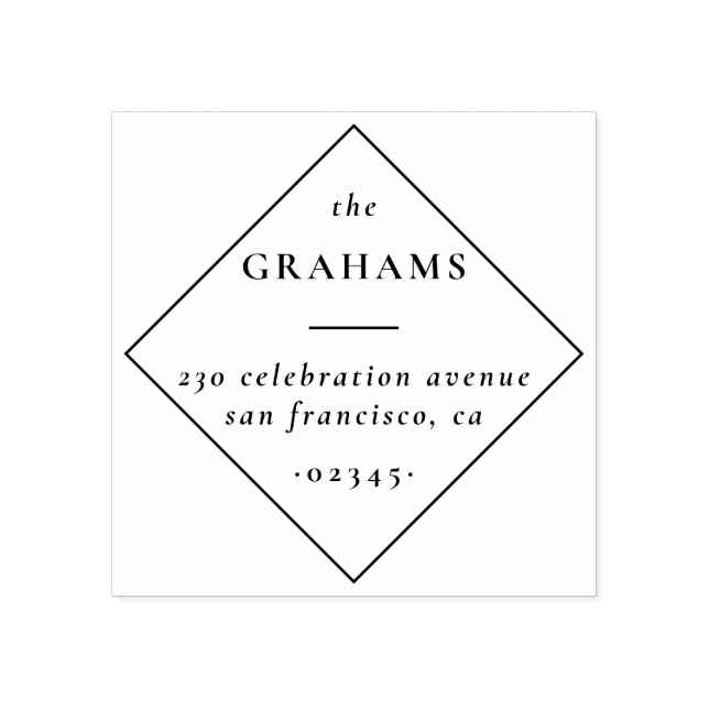 Klassisk, minimalistisk Namn Diamond-Returadress Stämpel (Tryck)