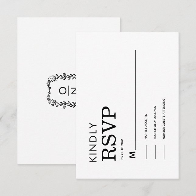 KLASSISK MINIMALISTISK SVART OCH VIT RSVP-KORT OSA KORT (Fram/baksida)