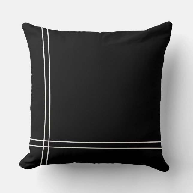 Klassisk minimalistisk svartvit Rand över hela lin Kudde (Framsida)