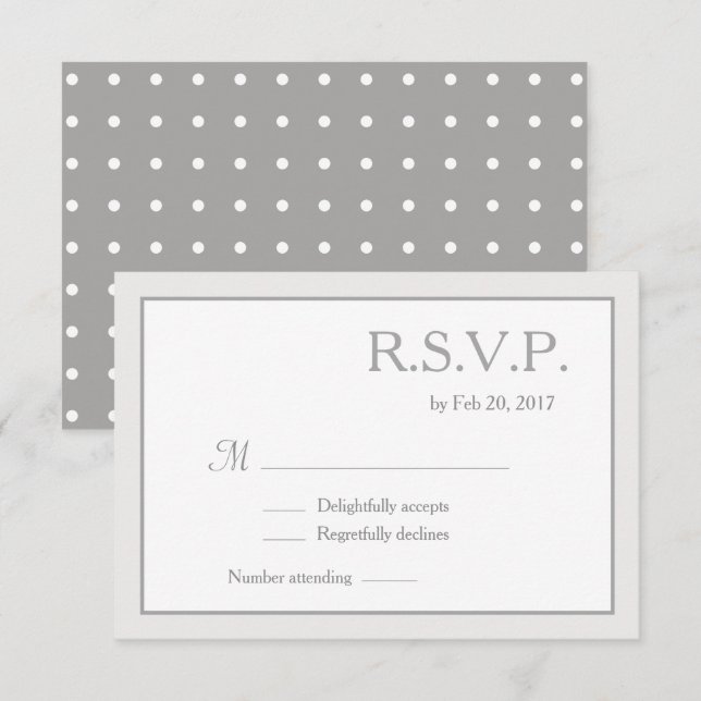 Klassisk minimalistisk vit grått polka dots osa inbjudningar (Fram/baksida)