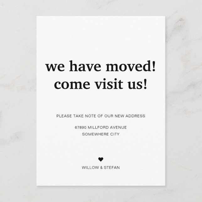 Klassisk minimalistisk vit Vi har flyttat Flyttnin Meddelande Vykort (Framsida)
