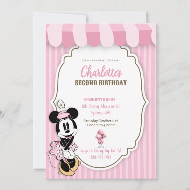 Klassisk Minnie glassbutik inbjudan  (Framsida)